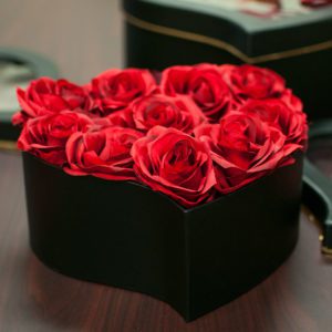 W9723 Royal Black Heart Shape Flower Boxes With Top Window (Set of 3)