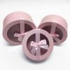 Round Shpae Flower Boxes W7410-4 Pink Round Flower Boxes With Ribbon