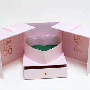pink-cloth-square-flower-box-with-heart-shape-container-and-drawer-enclosed-comes-with-liners-and-foams