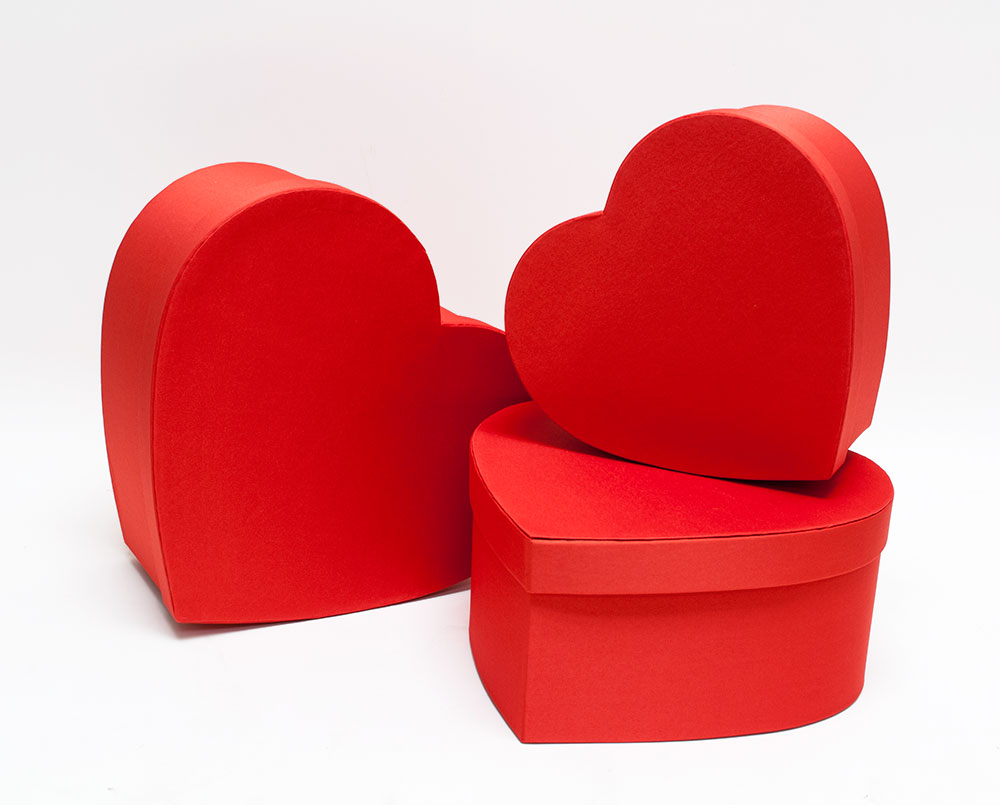 5043-2 Red Cloth Heart shape Flower Boxes