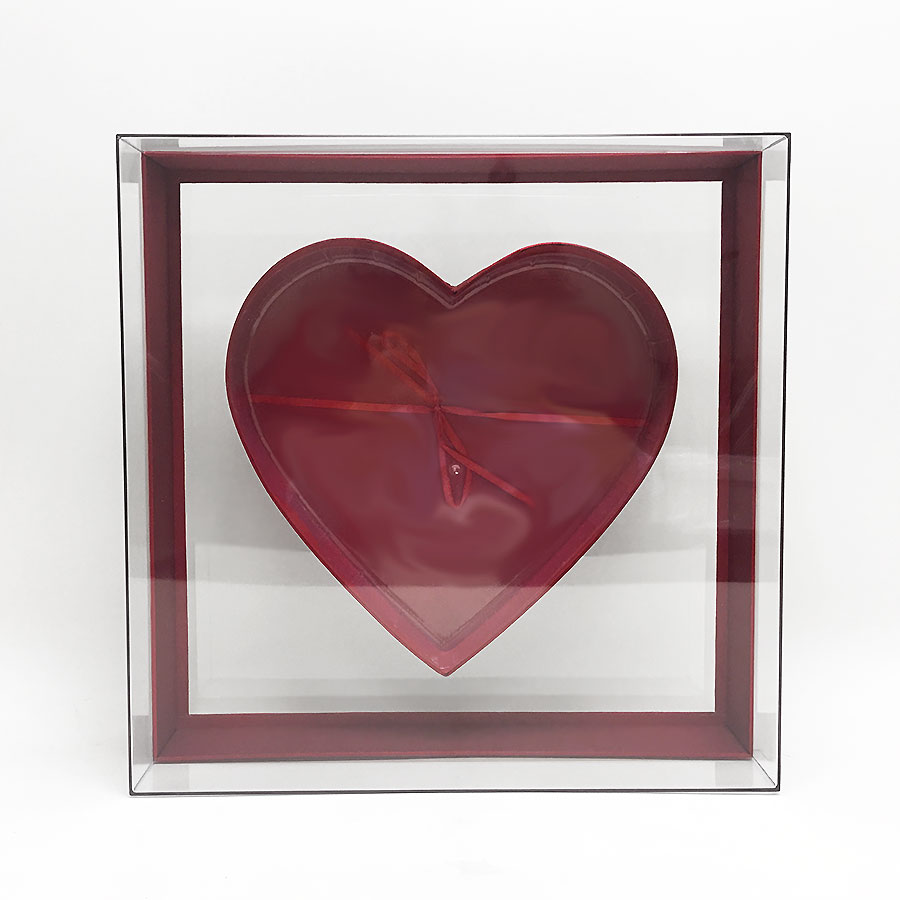 Acry101PFLRed-1 Large Red Transparent Square Heart Shape Flower Box