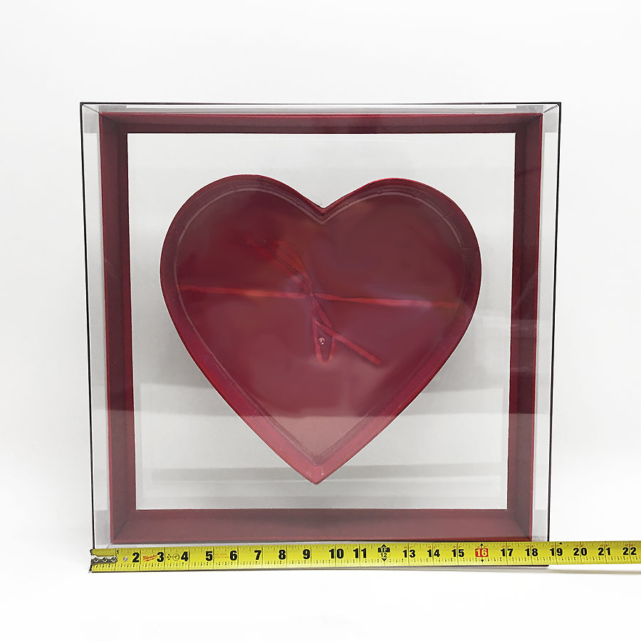 Acry101PFLRed-2 Large Red Transparent Square Heart Shape Flower Box