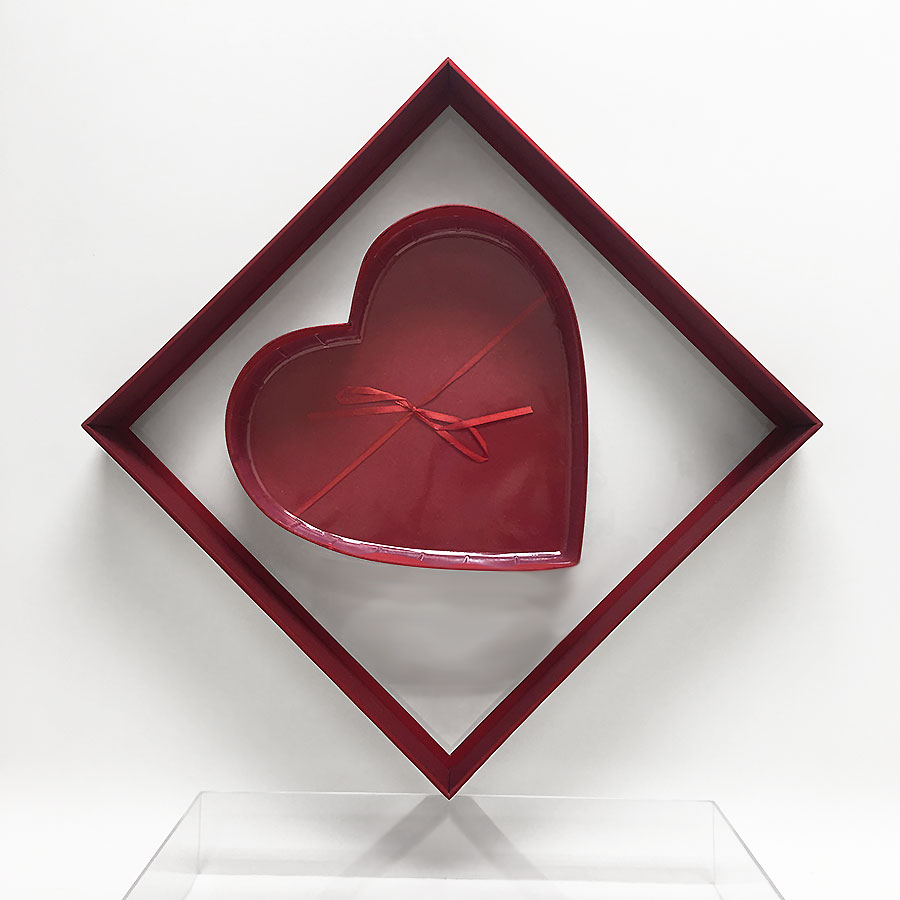 Acry101PFLRed-3 Large Red Transparent Square Heart Shape Flower Box