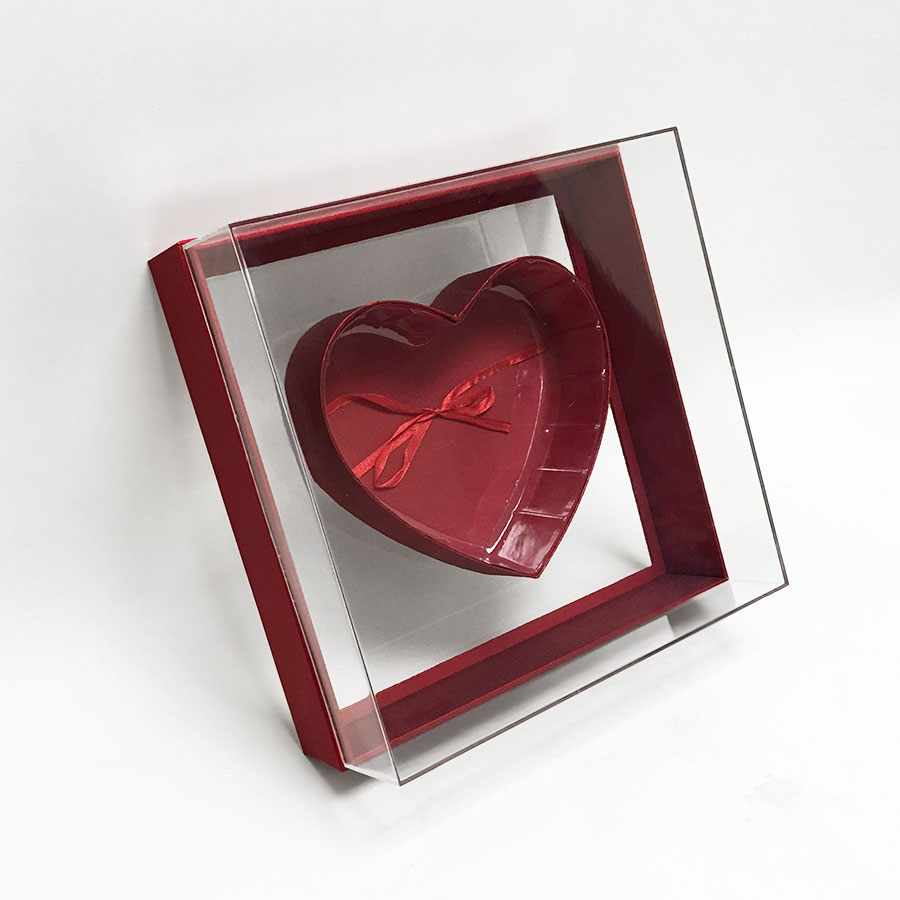 Red Clear Square Heart Shape Flower Box