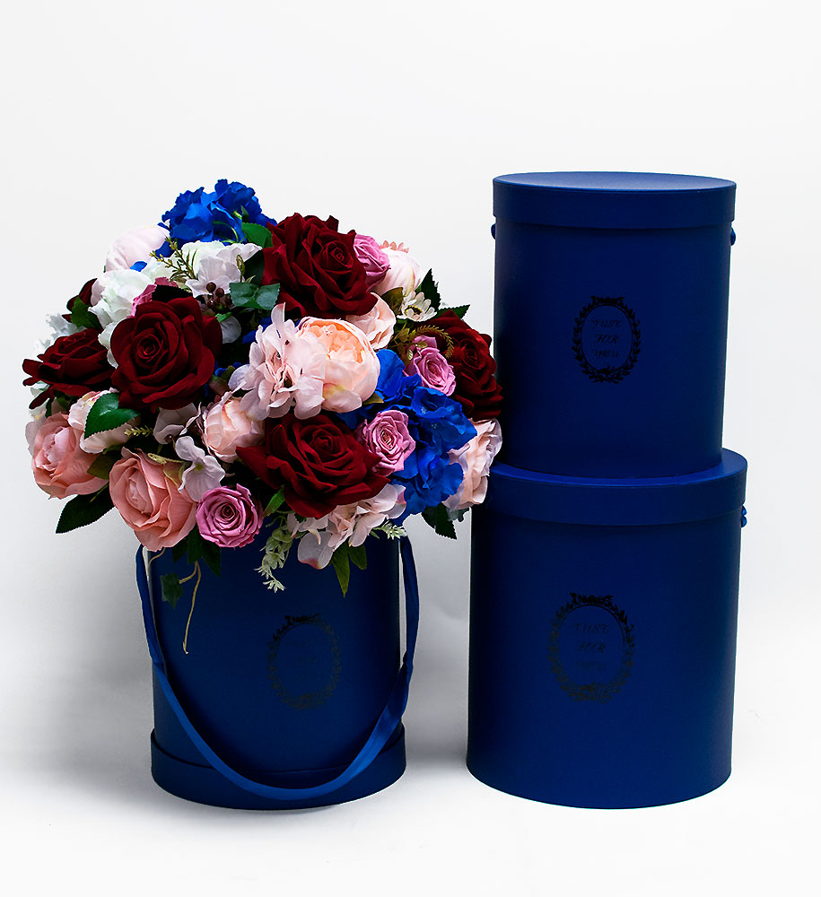9218RB-1 Royal Blue Round Flower Boxes Set of 3