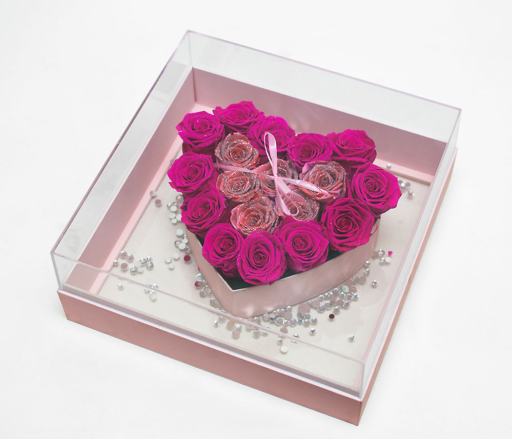 Transparent Square With Heart Shape Flower Boxes