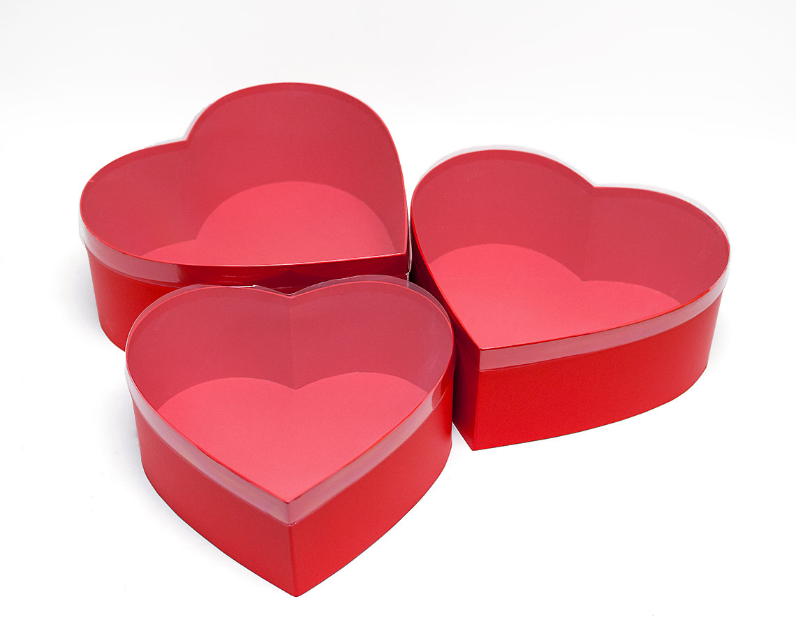 6634-1 Set of 3 Red heart shape flower boxes