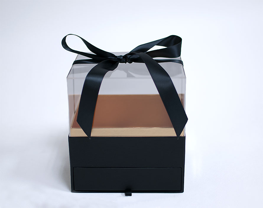w5318 Black Acrylic Square Flower Box with Drawer
