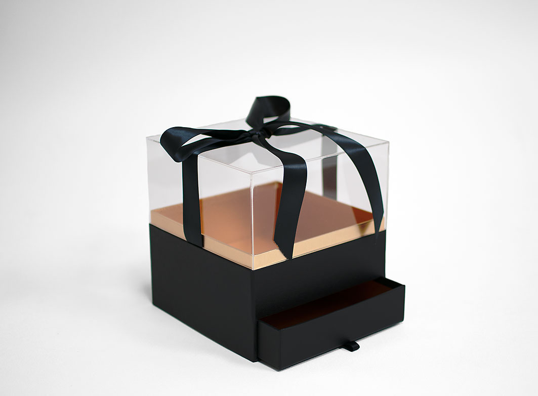 w5318 Black Acrylic Square Flower Box with Drawer