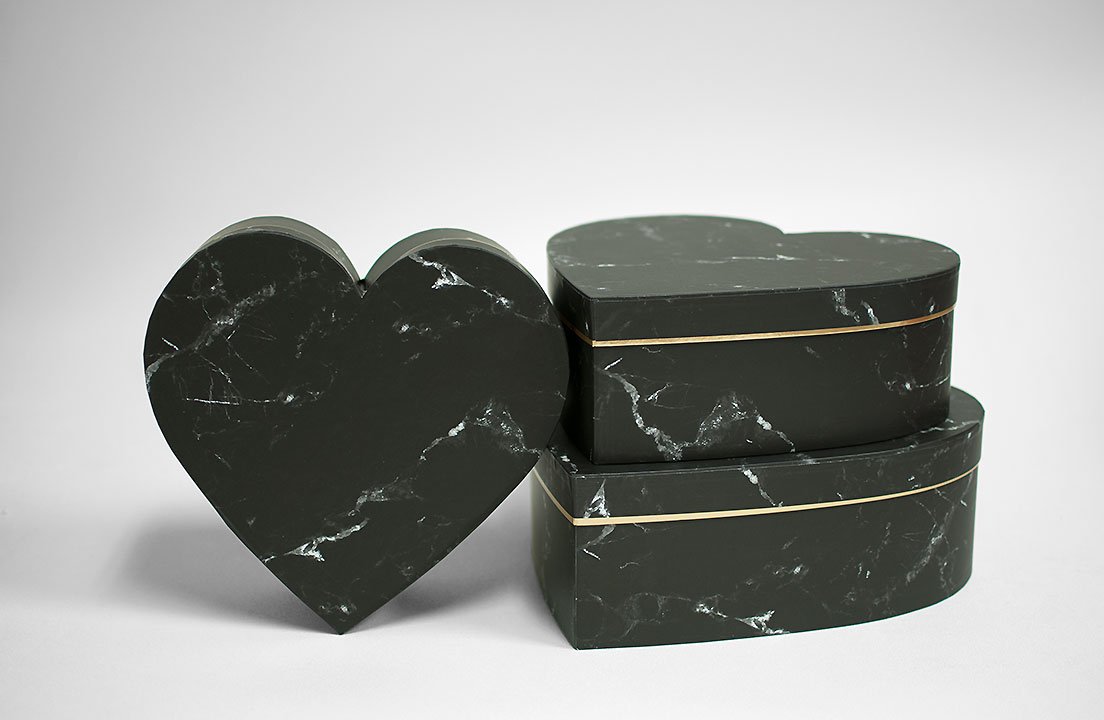 w6728-2-web Black Marble Set of 3 Heart Shape Flower Boxes