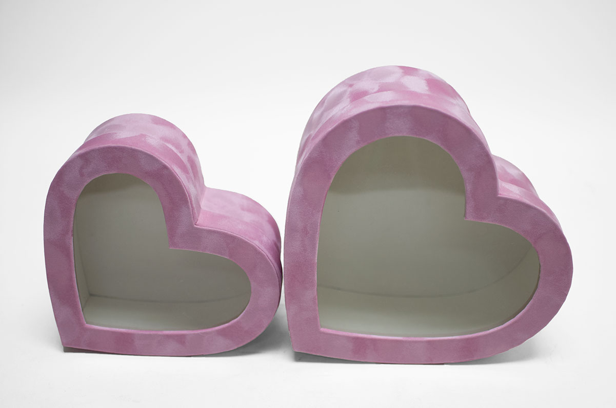 w7760-web Pink Velvet Set of 2 Heart Shape Flower Boxes