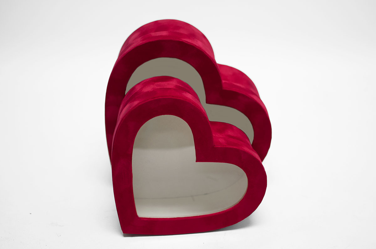 Red Velvet Set of 2 Heart Shape Flower Boxes