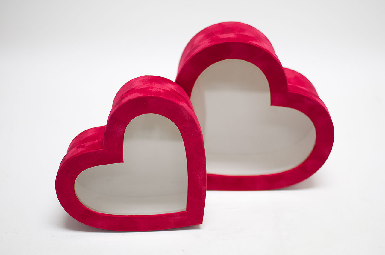 Red Velvet Set of 2 Heart Shape Flower Boxes
