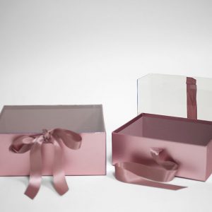 rose-gold-rectangular-flower-boxes-with-clear-lid-and-ribbon-set-of-2