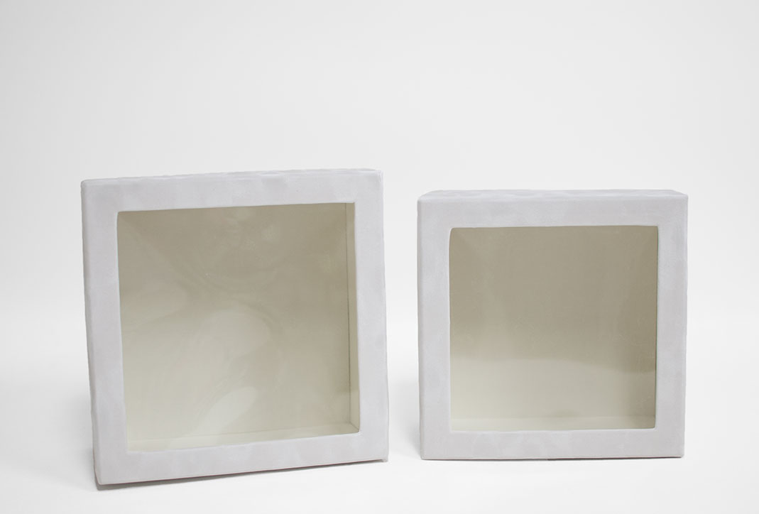 w7336 White Velvet Square Flower Box with Window Set of 2 w7336 White Velvet Square Flower Box with Window Set of 2