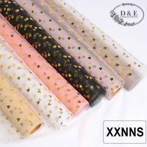 Gold Heart Printed Flower Wrap Mesh 20inch x 15feet
