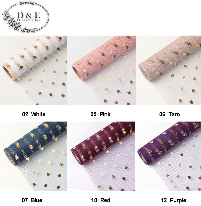Gold Heart Printed Flower Wrap Mesh