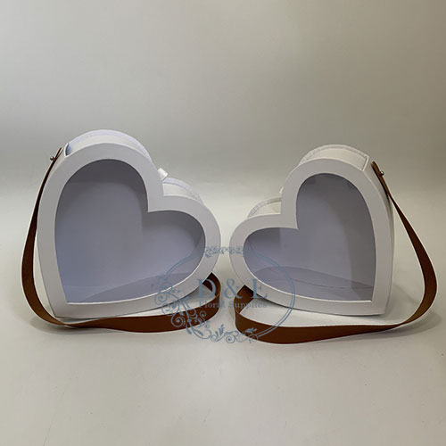 4 Color Options – Heart Shape Flower Boxes With Window and Faux Leather Handle (Set of 2)