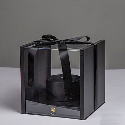 Clear Square Flower Box with Round Container and Drawer Enclosed Comes with Liner