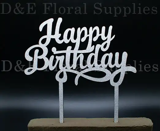 Silver-glittered-happy-birthday-topper Silver 6 Inches Wood Glittered Happy Birthday Topper