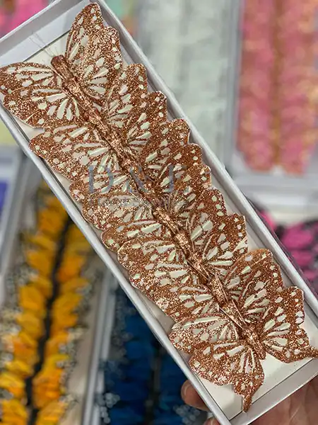3 Inches White Decoration Butterflies With Rose Gold Glitter Pack of 12