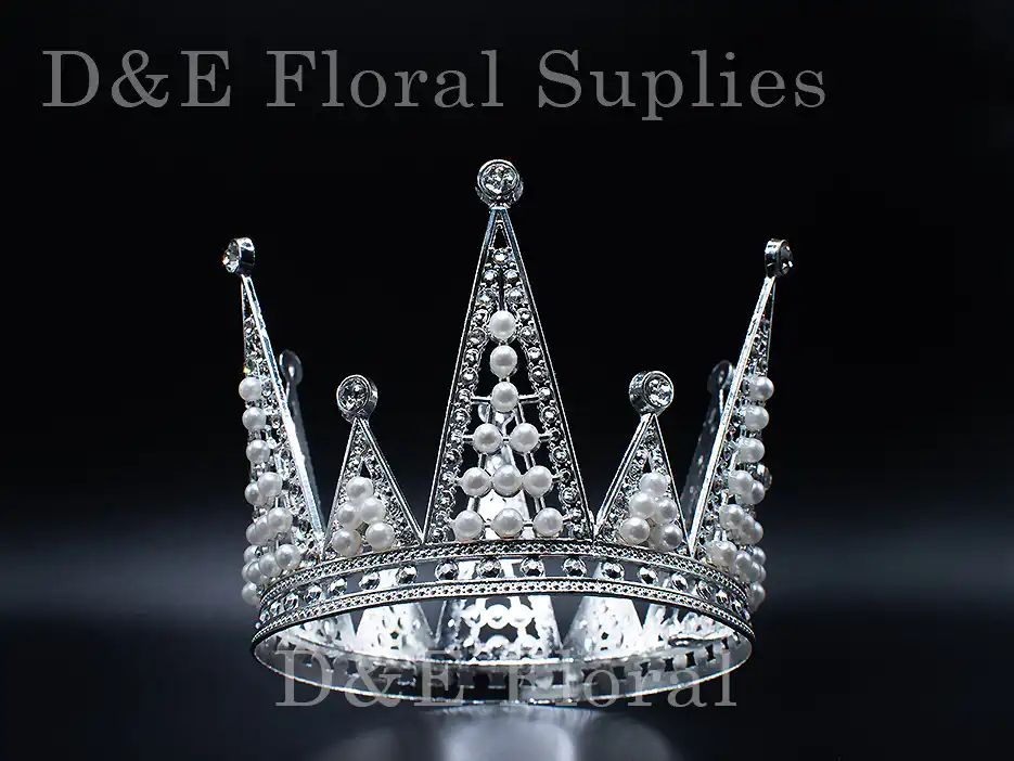 Elegant Pearl and Rhinestone Silver Crown