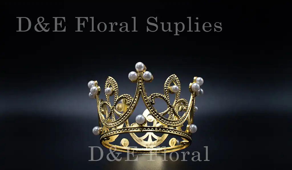 Plastic Small 2.5 Inches By 1.5 Inches Crown With Pearl In Gold Color