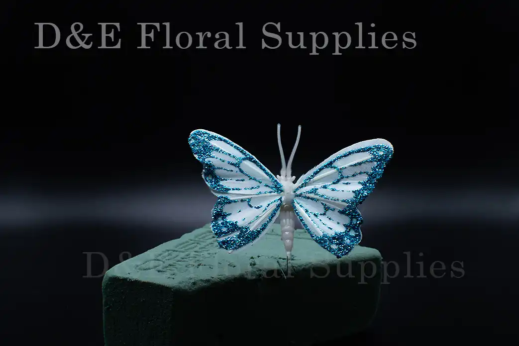 3.13 Inches Light Blue Butterflies Made With Feathers For Flower Arrangement Decoration Pack of 12 pcs