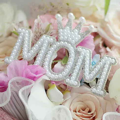 (Pack of 5) Pink 4.5″ x 3″ MOM Pearl For Mother’s Day Floral And Cake Decorations