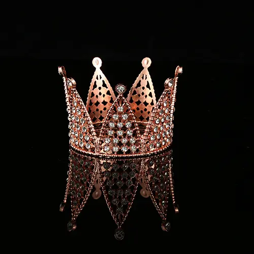 Medium 3.50 Inches By 2.25 Inches Floral Decoration Crown with Crystals in Rosegold Color