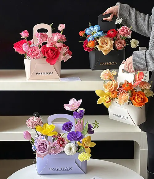 Black Fashion Floral Hand Bags (Pack of 4pcs)