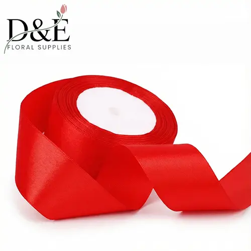 Red 1.5 Inch Single Face Satin Ribbon – 25 Yards | D&E Floral Supplies