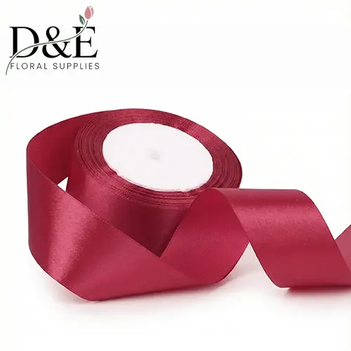 Burgundy 1.5 Inch Single Face Satin Ribbon – 25 Yards | D&E Floral Supplies