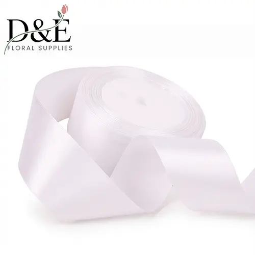 White 1.5 Inch Single Face Satin Ribbon – 25 Yards | D&E Floral Supplies