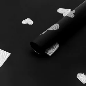 black-and-silver-heart-waterproof-flower-wrapping-paper