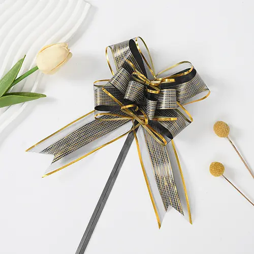 5.5 Inches Black and Gold Pull Bow Ribbon – 10 Pieces/Pack