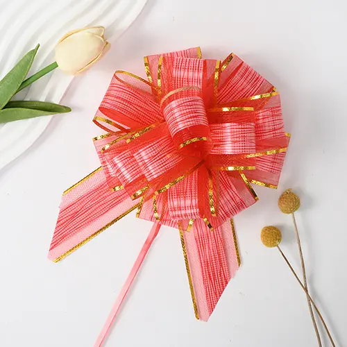 5.5 Inches Gold Edge Pull Bow Ribbon Red