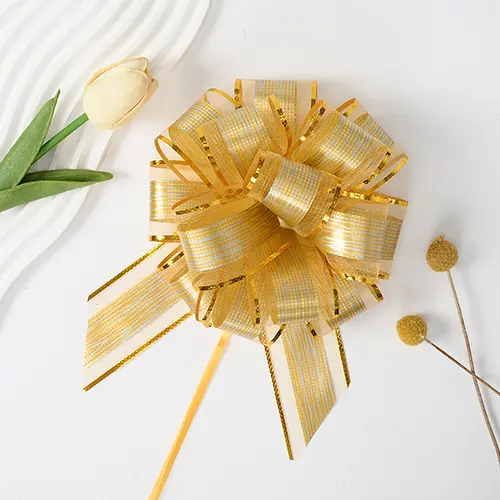 5.5 Inches Gold Edge Pull Bow Ribbon Gold