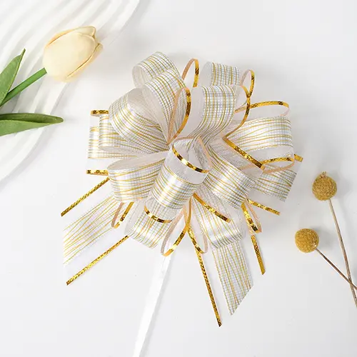 5.5 Inches Gold Edge Pull Bow Ribbon White