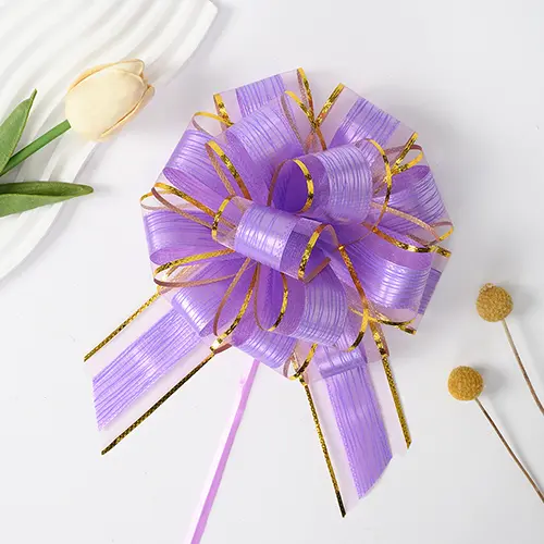 5.5 Inches Gold Edge Pull Bow Ribbon Purple