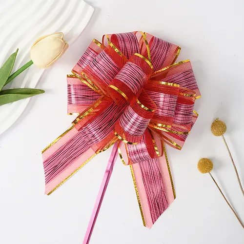 5.5 Inches Gold Edge Pull Bow Ribbon Burgundy