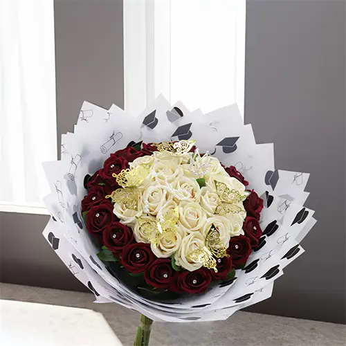 White Graduation Flower Wrapping Paper White Graduation Flower Wrapping Paper