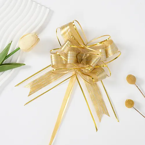5.5 Inches Gold and Gold Pull Bow Ribbon – 10 Pieces/Pack