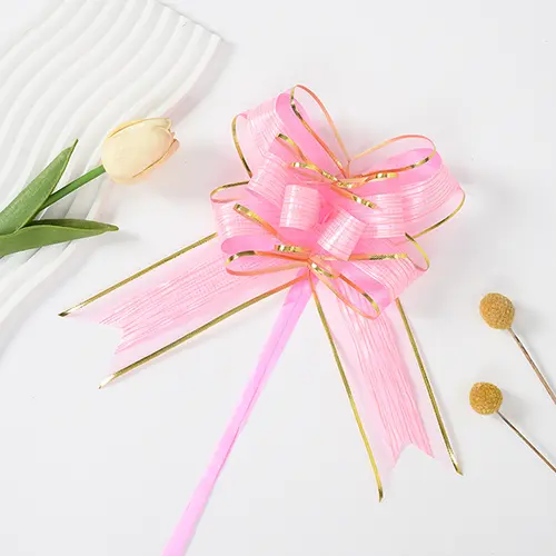 5.5 Inches Pink and Gold Pull Bow Ribbon – 10 Pieces/Pack