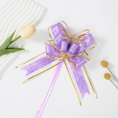 5.5 Inches Lavender and Gold Pull Bow Ribbon – 10 Pieces/Pack