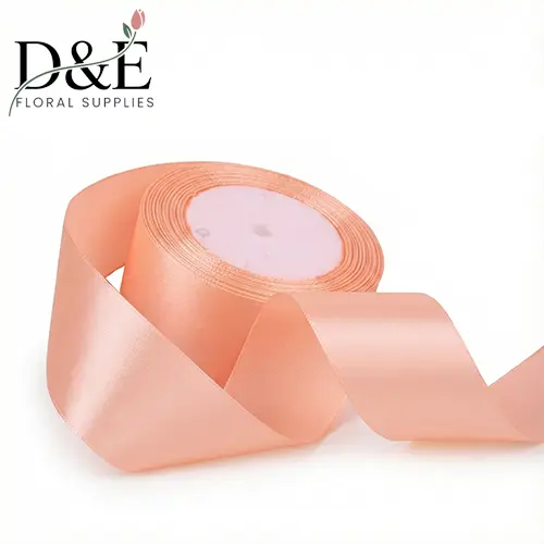 Peach 1.5 Inch Single Face Satin Ribbon – 25 Yards | D&E Floral Supplies