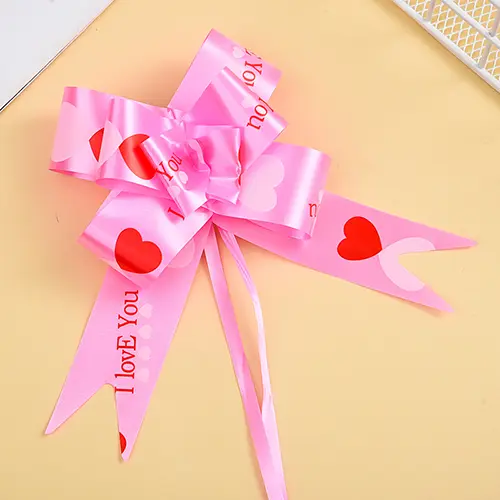 Valentine Pull Bow Ribbon 3.5 Inch Pink Heart Bow for Floral Packaging