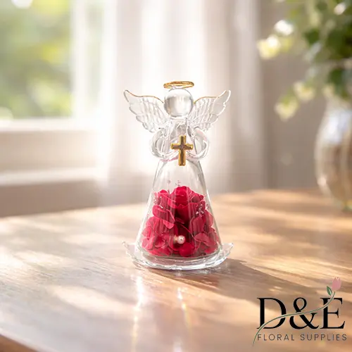Mini Red Preserved Rose Angel Glass Bottle – Romantic Valentine’s Gift | D&E Floral Supplies