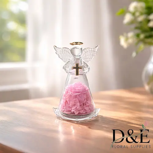 Mini Pink Preserved Flower Angel Glass Bottle – Sweet Valentine’s Gift | D&E Floral Supplies